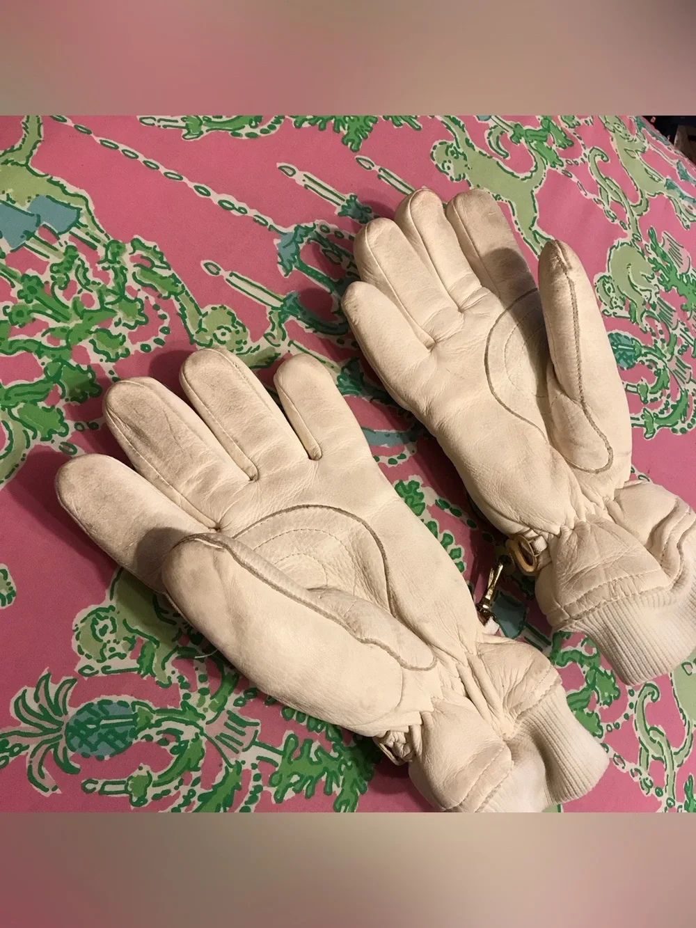 Vintage Grandoe cream cashmere blend lined Ski Winter gloves women’s size large
